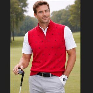 Martin Mens XL Red Diamond Merino Wool Sweater Vest Lined Golf Classic
